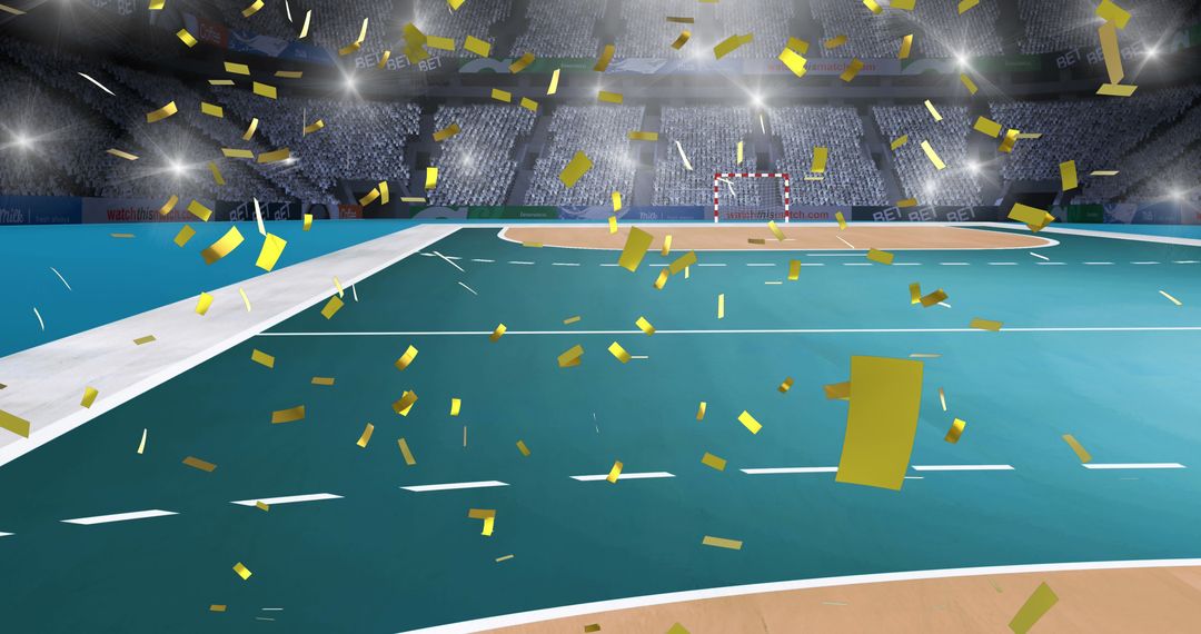 Golden Confetti Falling in Modern Soccer Stadium