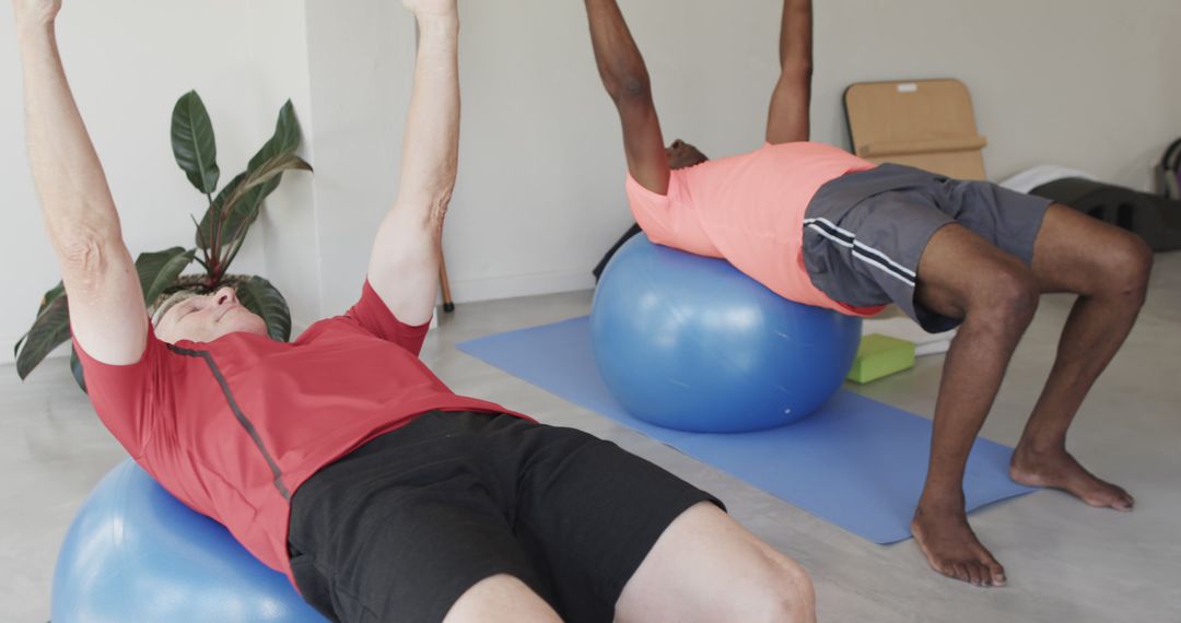 Senior Men Exercising with Fitness Balls at Home - Free Images, Stock Photos and Pictures on Pikwizard.com