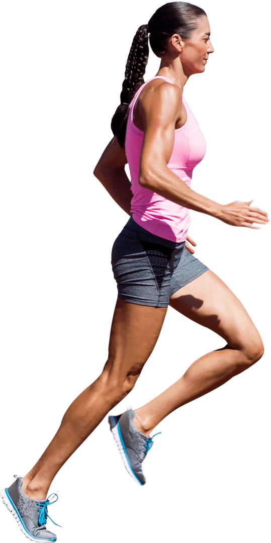 Caucasian Female Athlete Running with Transparency