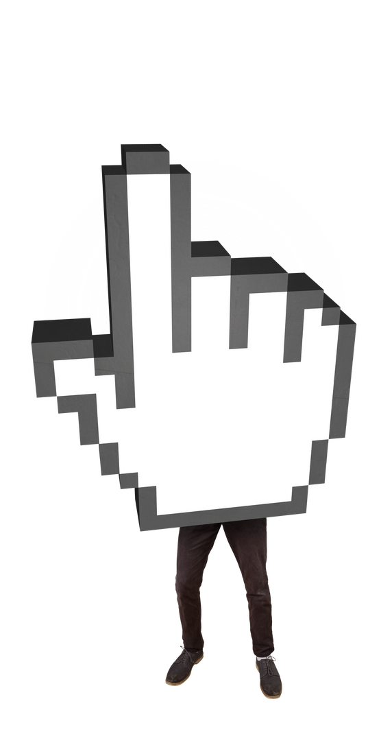 Man Holding Large Pixelated Cursor Icon on Transparent Background - Download Free Stock Images Pikwizard.com