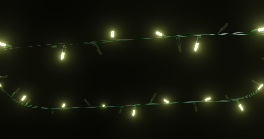 Glowing Yellow Christmas String Lights on Dark Background