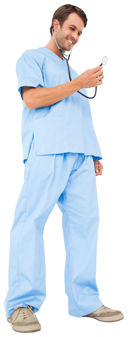 Smiling Surgeon using Stethoscope on Transparent Background