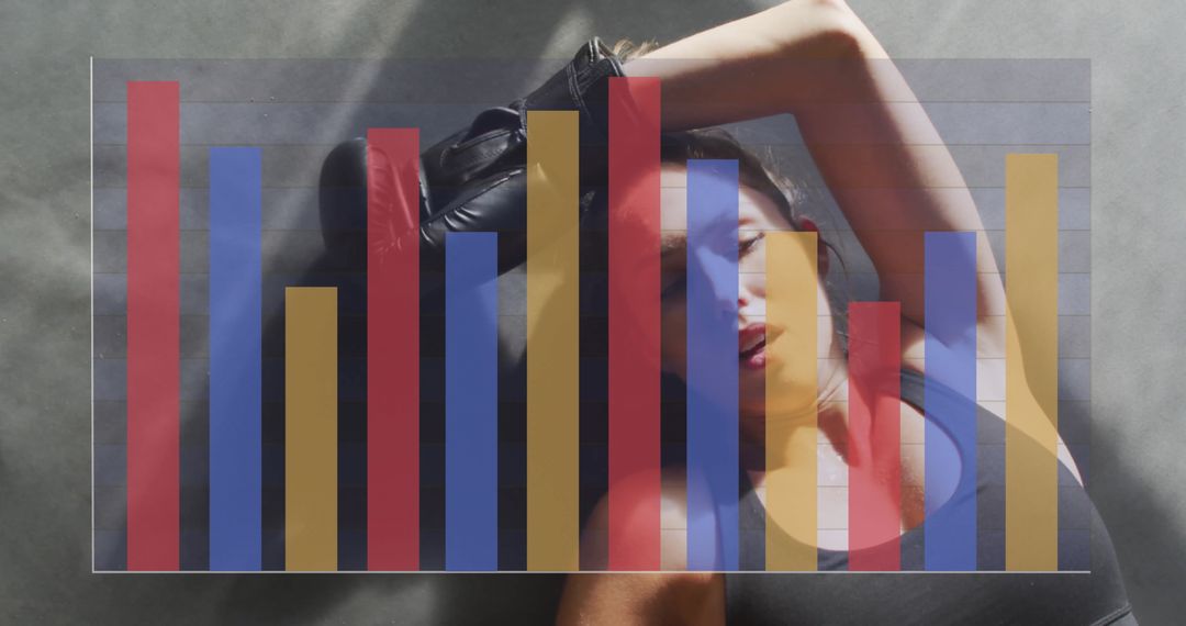 Woman with Boxing Gloves and Overlaid Bar Graph in Gym