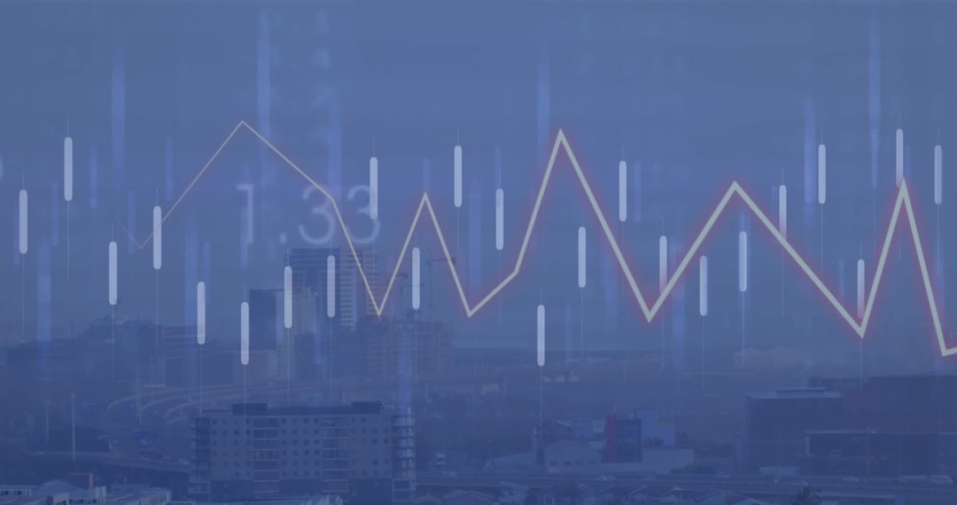 Cityscape with Digital Graphs Overlaid Representing Data Analysis