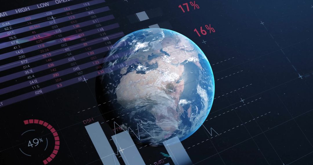 Global Technology Interface Over Earth with Data Visualizations