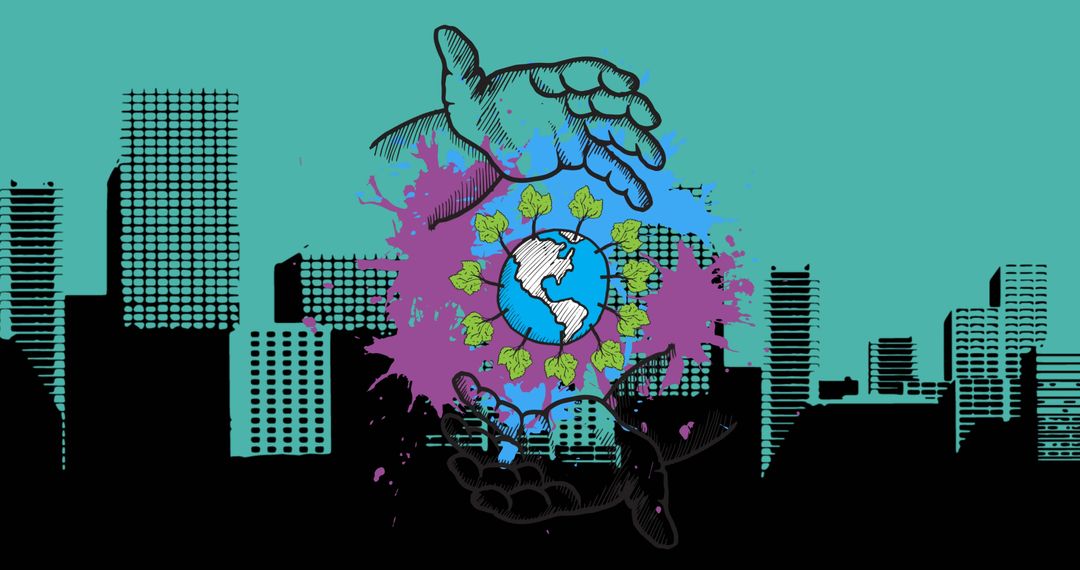 Hands Cradling Globe with Urban Background