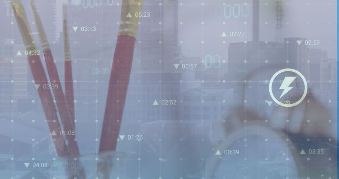 Futuristic Data Processing with Cityscape Overlay