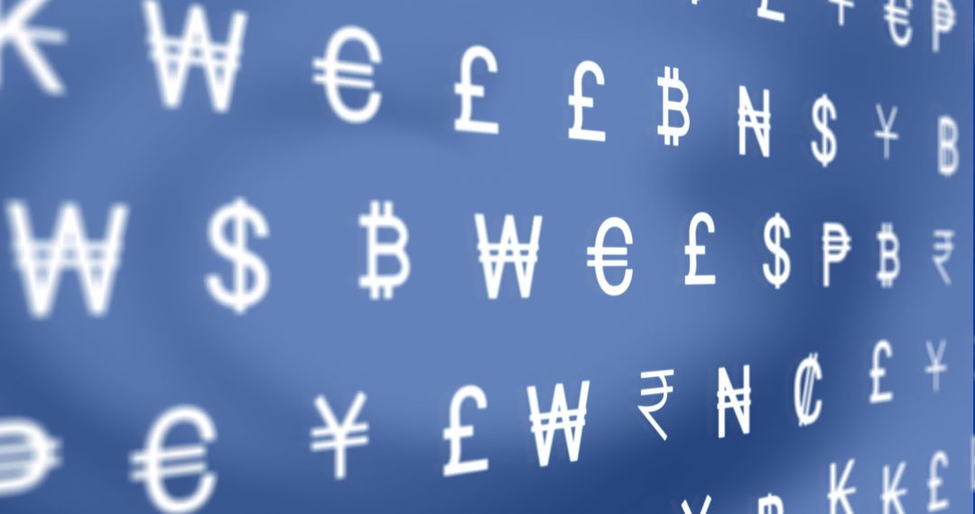 Digital Currency Symbols on Blue Background for Global Finance
