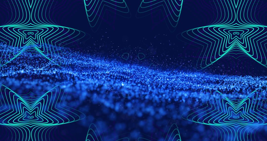 Digital Waveforms and Kaleidoscope Star Patterns in Blue