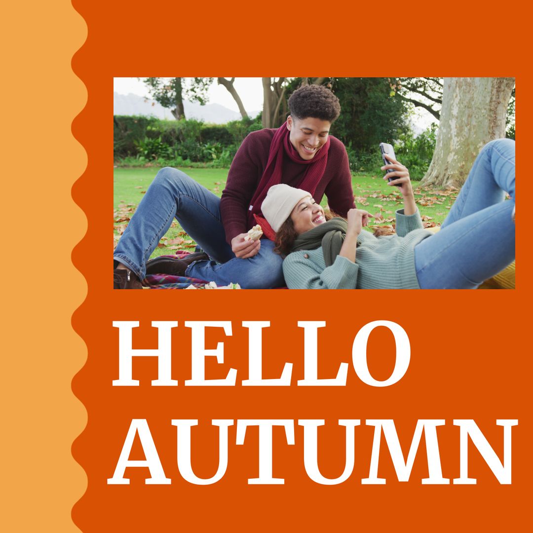 Happy Couple Enjoying Autumn Picnic Relaxing Outdoors