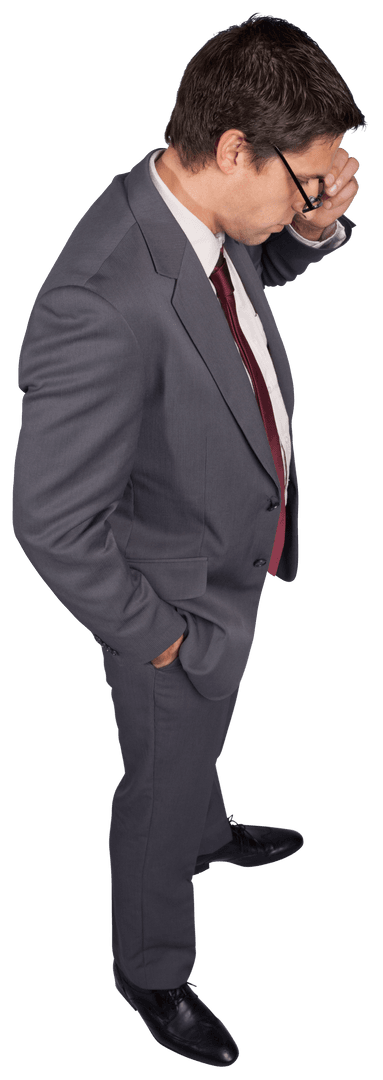 Transparent Businessman in Suit Pondering Deeply
