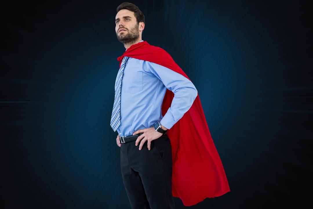 Confident Businessman Wearing Red Superhero Cape - Free Images, Stock Photos and Pictures on Pikwizard.com