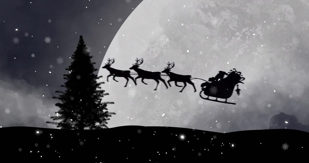 Christmas Silhouette of Santa Sledding Against Full Moon - Free Images, Stock Photos and Pictures on Pikwizard.com