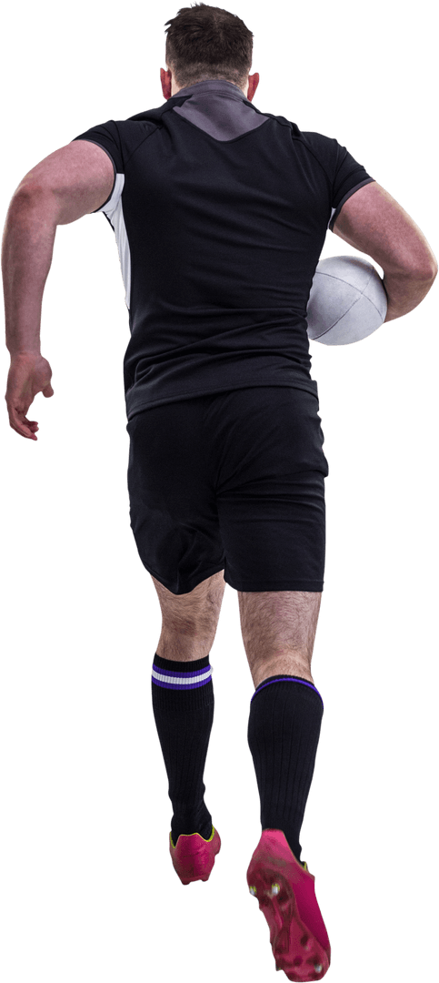 Transparent Rugby Player Running with Ball in Motion