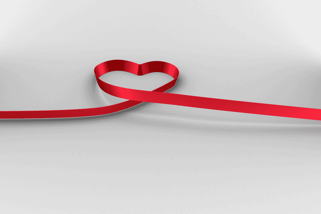 Red Heart Ribbon Floating on Transparent Background