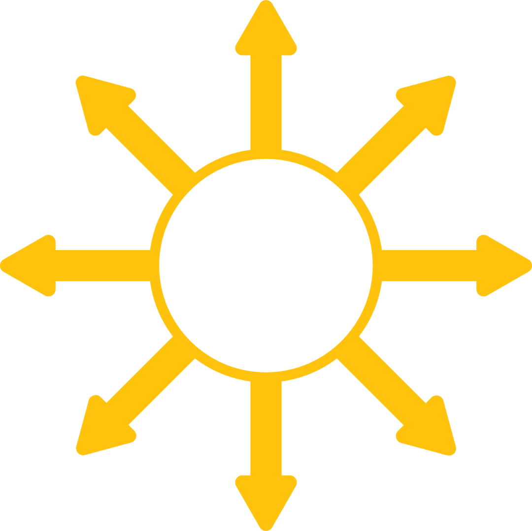 Yellow Arrows Radiating from Circle on Transparent Background