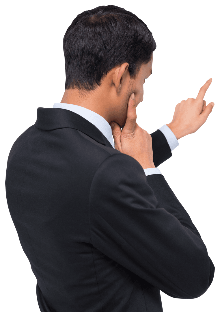 Transparent Back View of Businessman Pointing a Finger