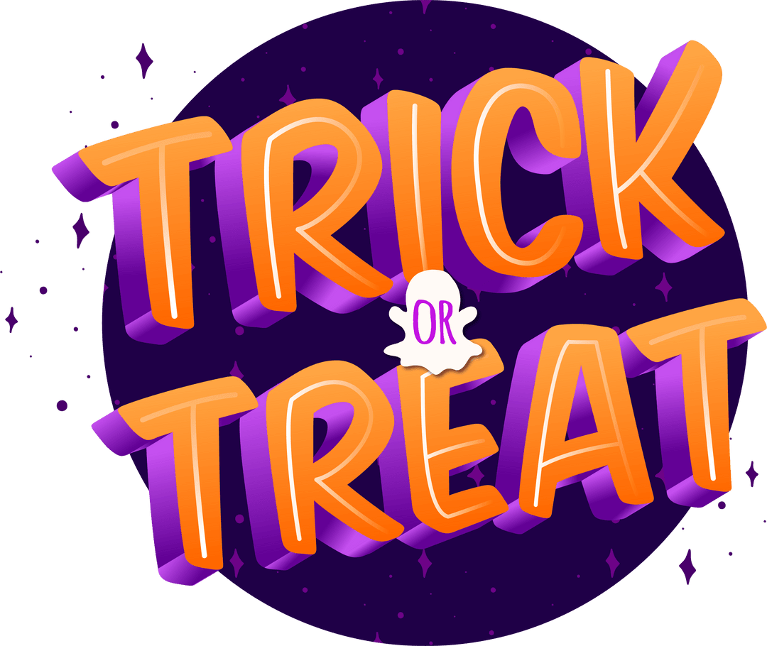 Transparent Trick or Treat Halloween Text with Purple Banner