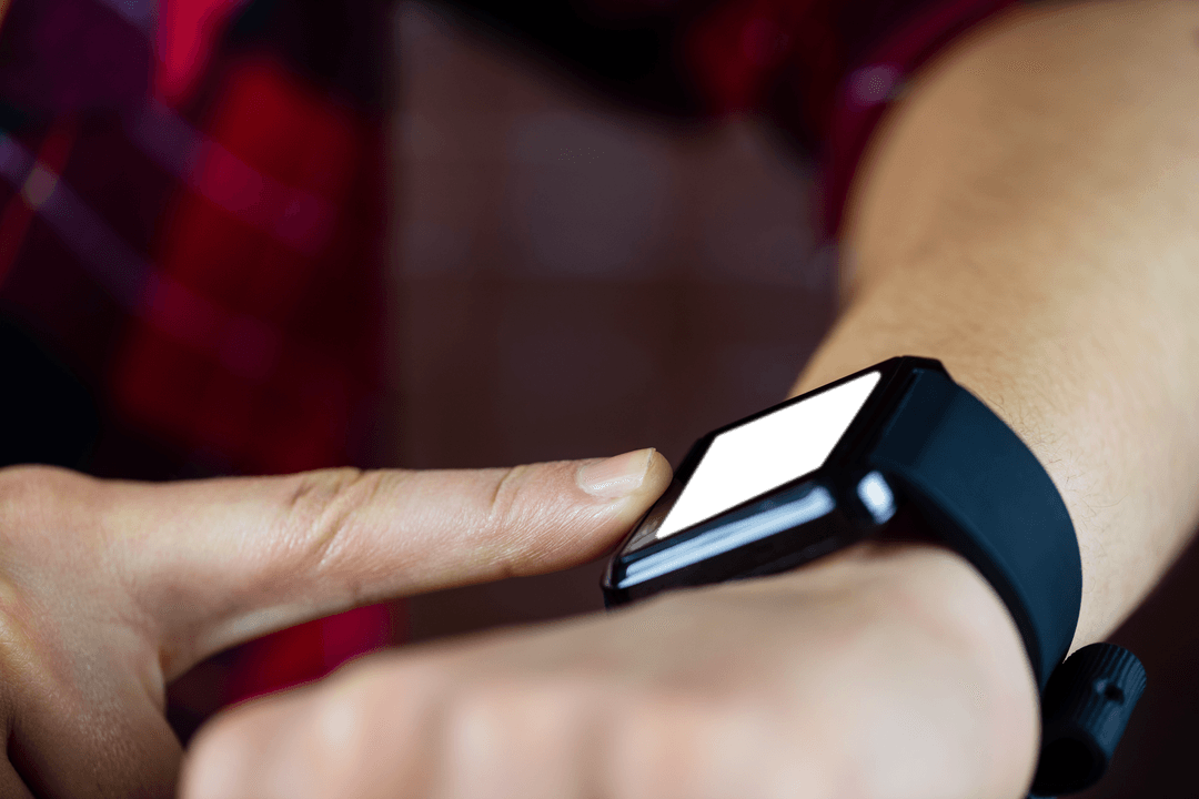 Hand Interacting with Smart Watch for Technology Concept Background