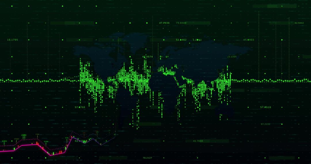 Glowing Financial Graph with World Map in Dark Background