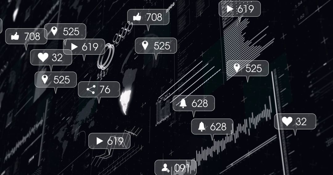 Digital Interface Social Media Notifications Over Data Globe