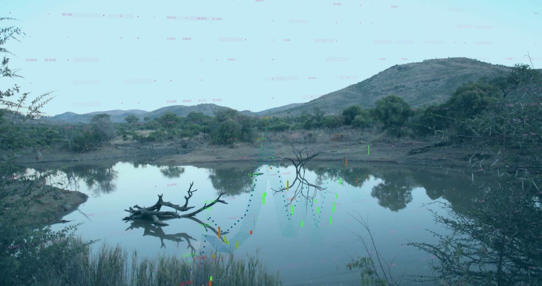 Serene Savannah Waterhole with Fallen Tree Branch