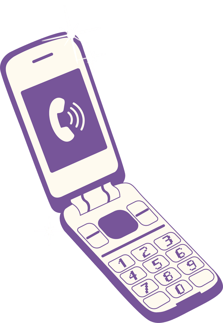 Retro Flip Phone Icon with Sparkles on Transparent Background