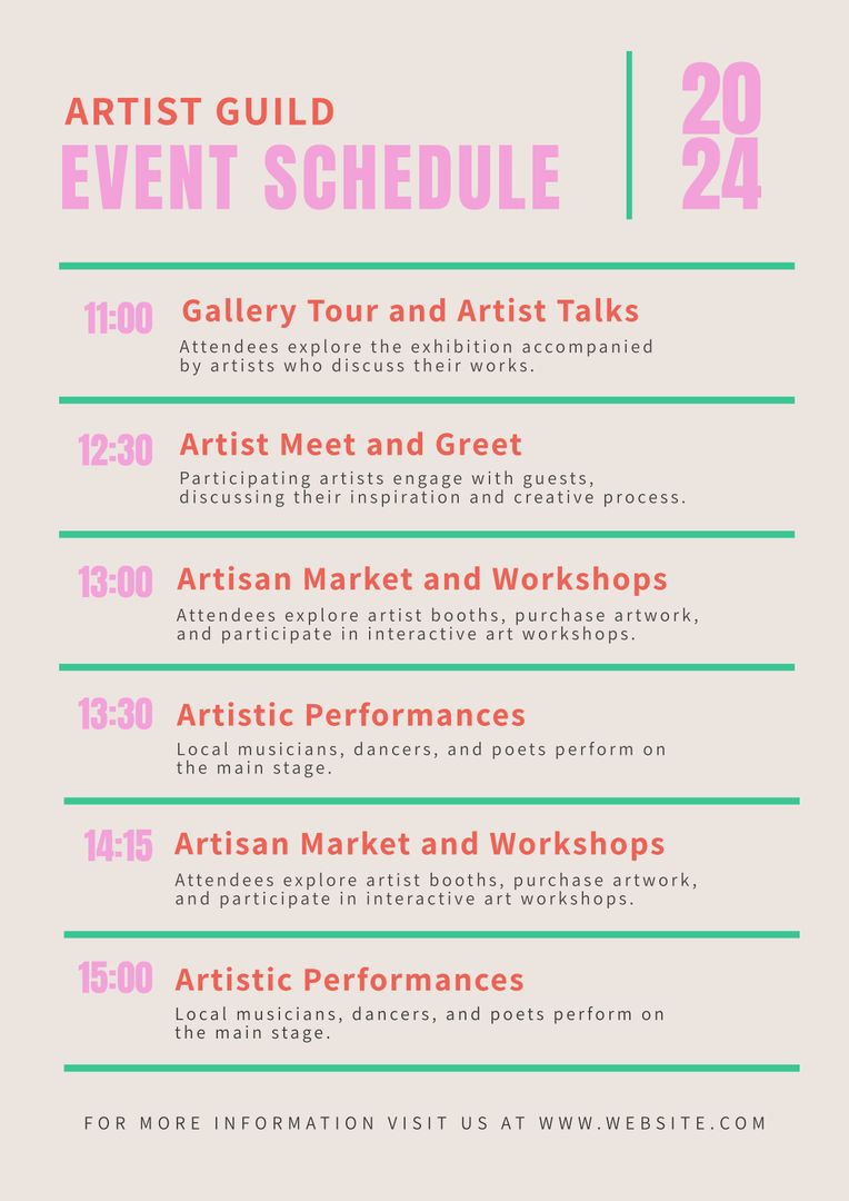 Artist Guild Event Schedule 2024 with Modern Graphics - Download Free Stock Templates Pikwizard.com