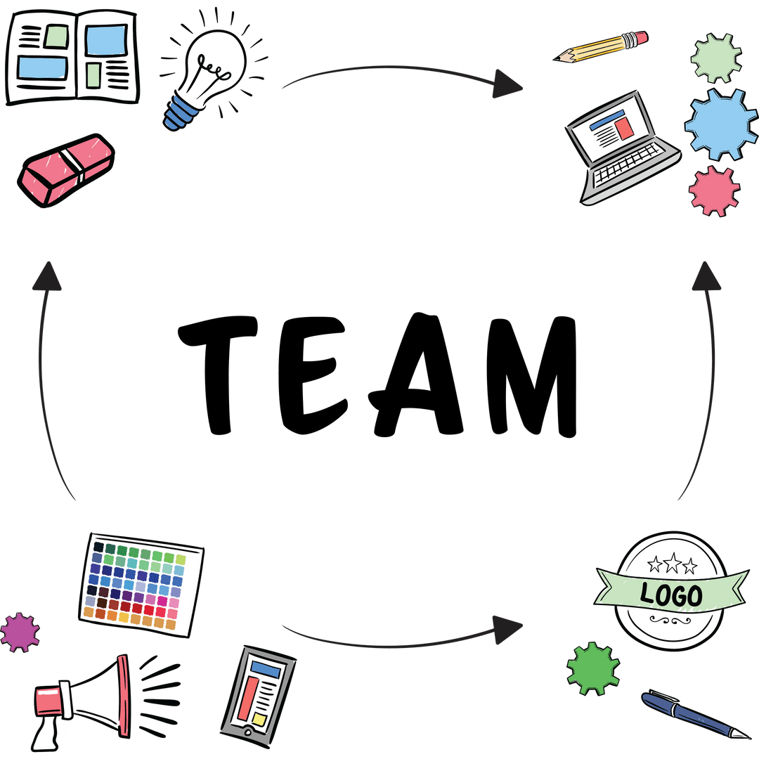 Team Cooperation Cycle on Transparent Background