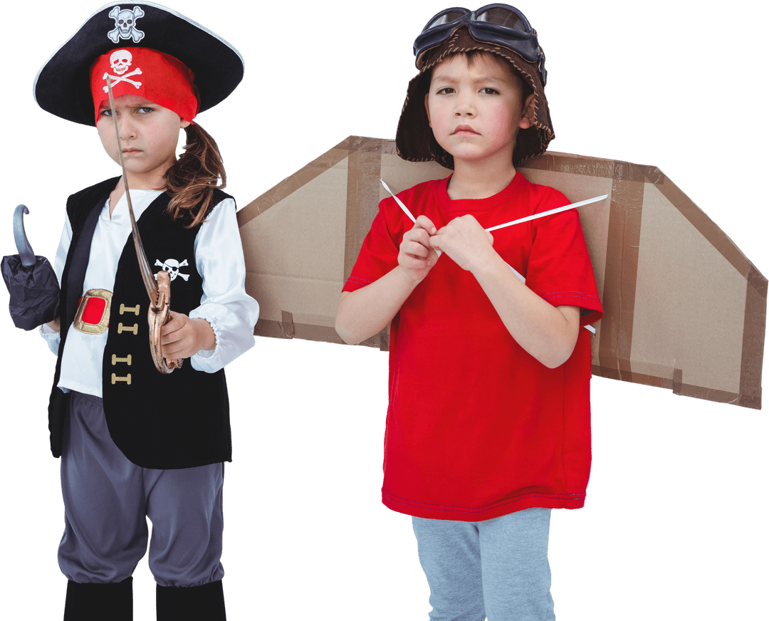 Transparent Kids Imagining Being Pirate and Pilot Playing