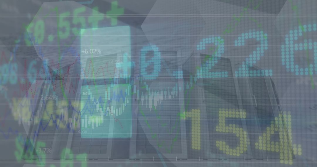 Digital Stock Ticker Overlay on Urban Landscape