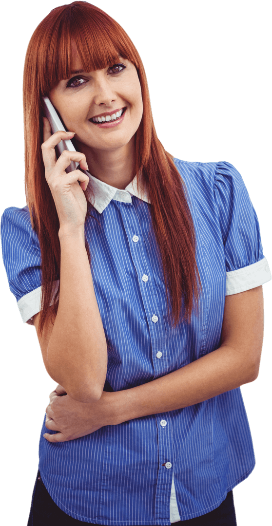 Smiling Redhead Hipster Woman Talking on Phone Transparent