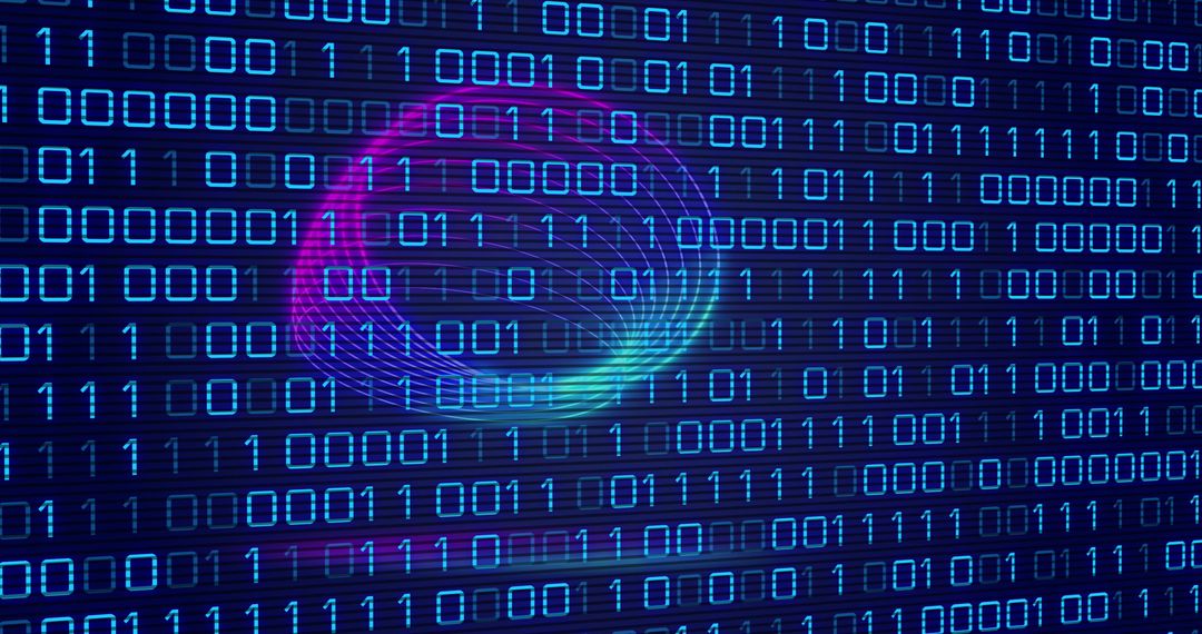 Glowing Circuit in Binary Code Background with Neon Circles - Free Images, Stock Photos and Pictures on Pikwizard.com