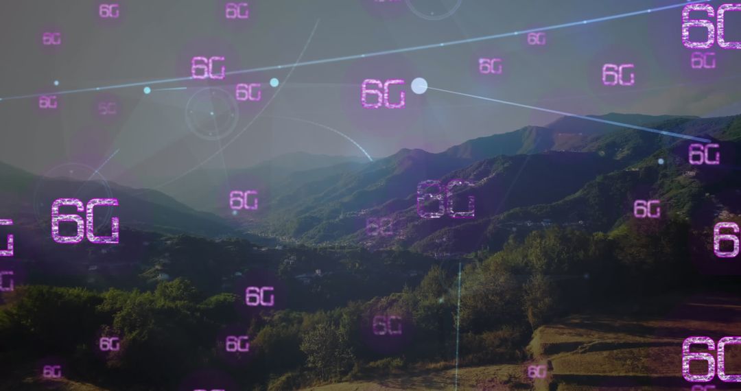 6G Technology Overlay on Mountainous Landscape