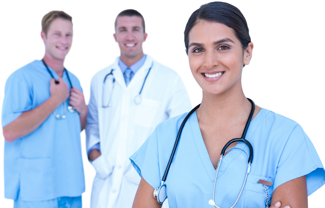 Confident Female Doctor Standing with Diverse Colleagues on Transparent Background - Download Free Stock Images Pikwizard.com