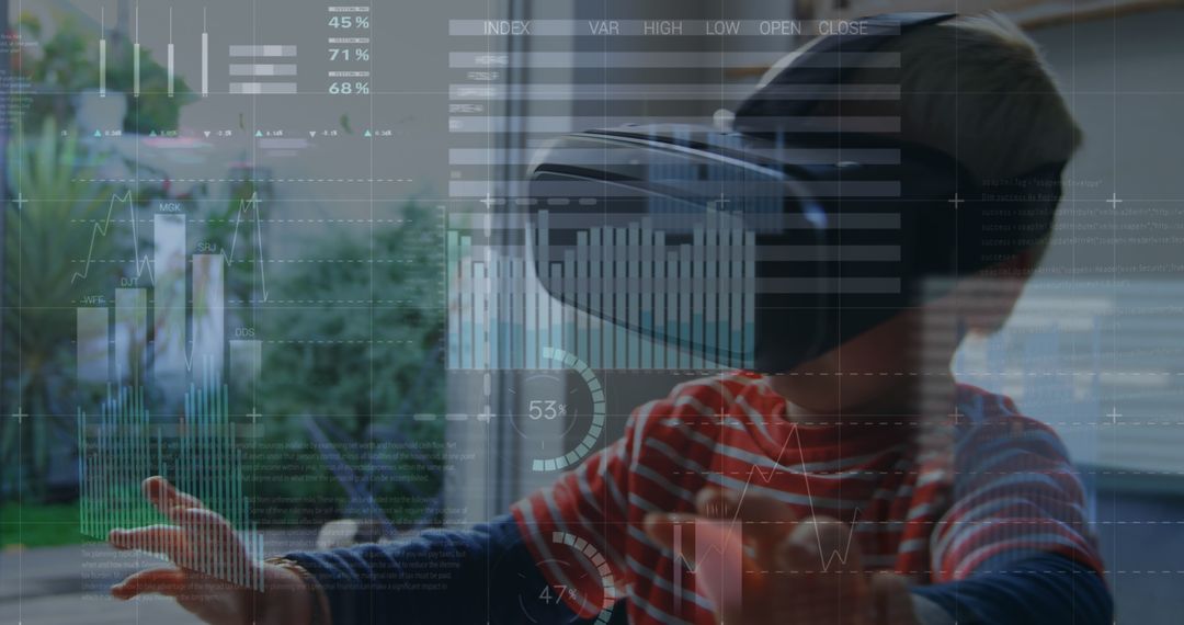 Child Experiencing Virtual Reality with Financial Graphics