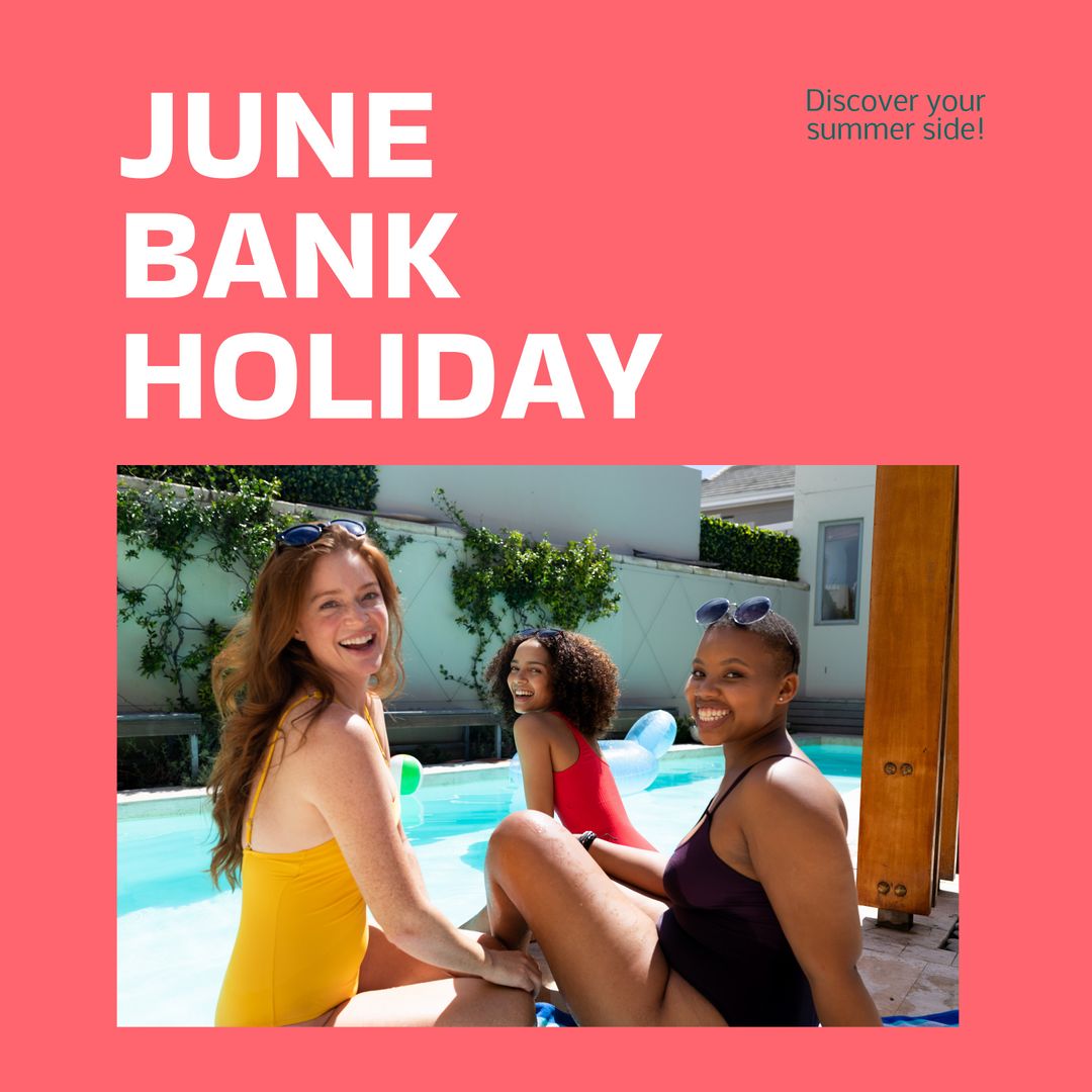 Diverse Women's Pool Party Celebrating June Bank Holiday