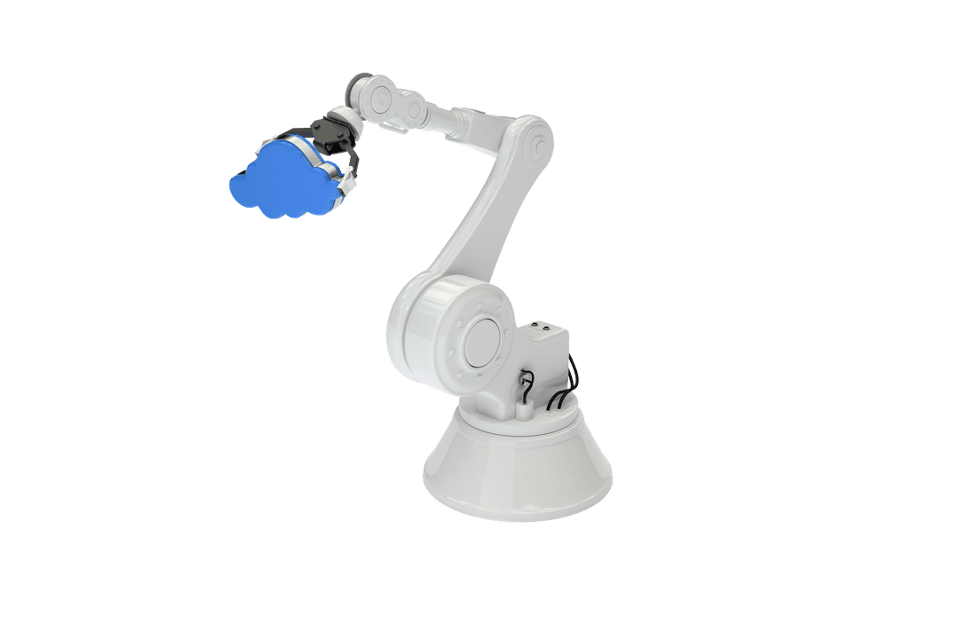 Robotic Arm Holding Blue Cloud on Transparent Background