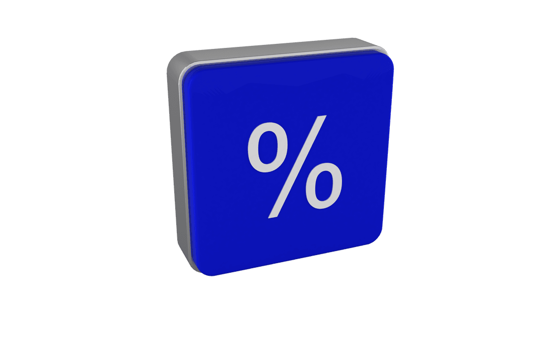 3D Blue Square with Percentage Symbol, Isolated Transparent Vector