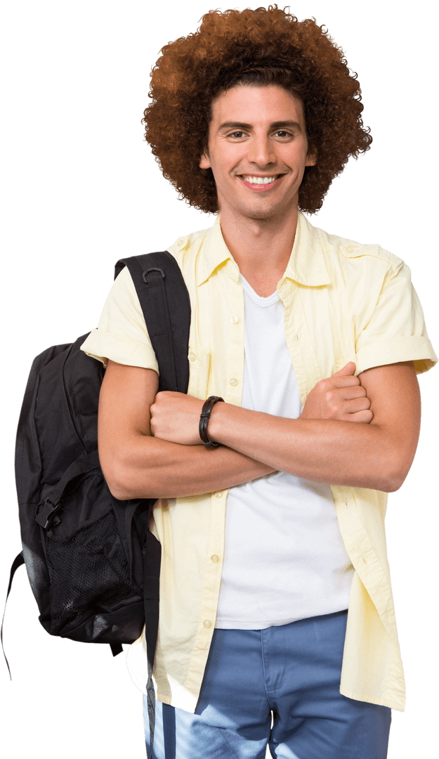 Smiling Young Man with Backpack Transparent Background