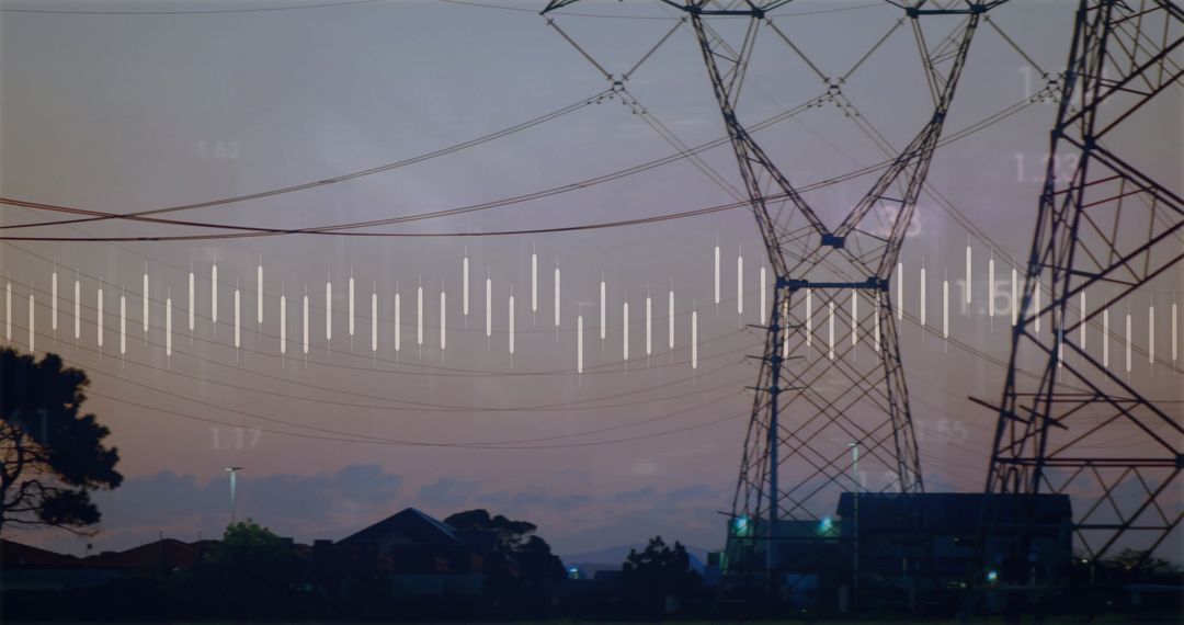 Transmission Towers with Data Visualization at Dusk