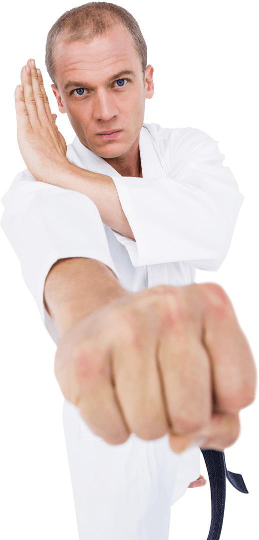Transparent Karate Master in Focused Attack Pose