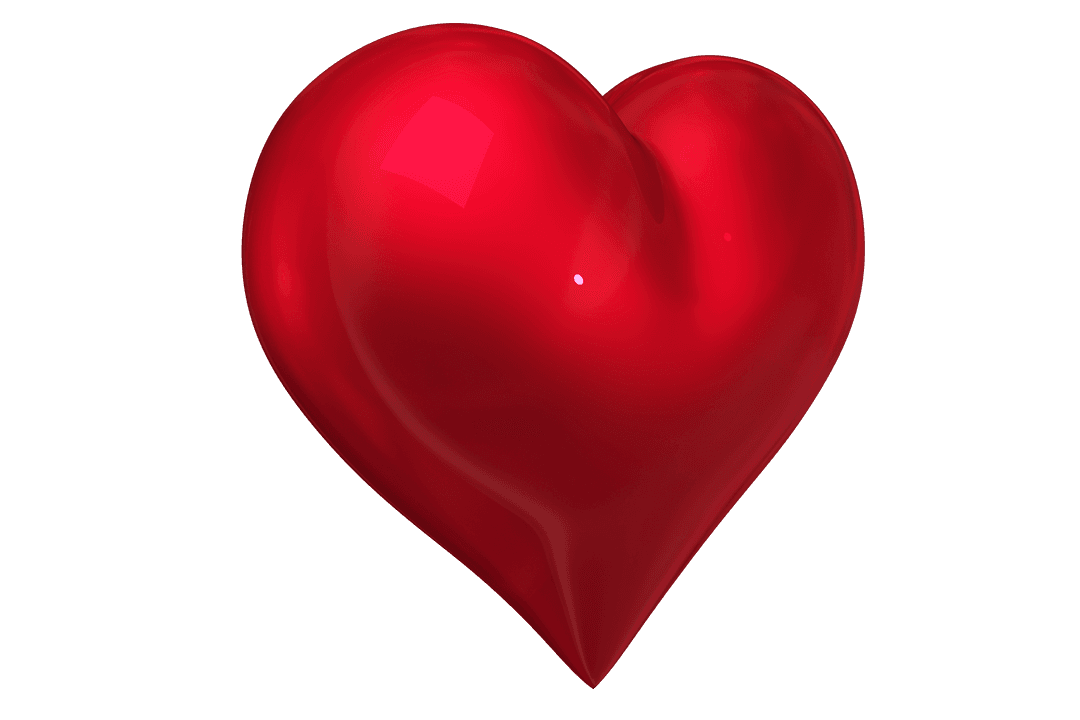 Glossy Red Heart on Transparent Background for Valentine's Day Designs