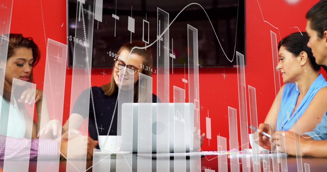 Team Analyzing Financial Data with Graph Overlays in Office
