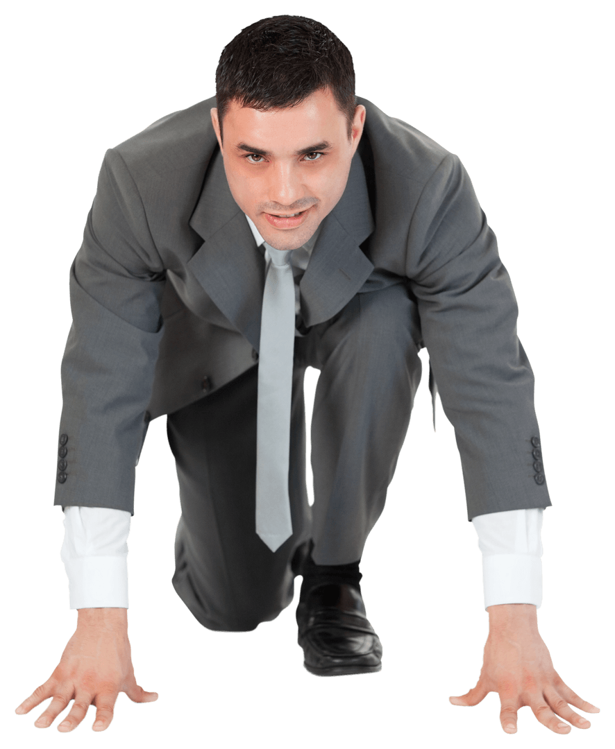 Transparent Businessman in Starting Position Ready for Action