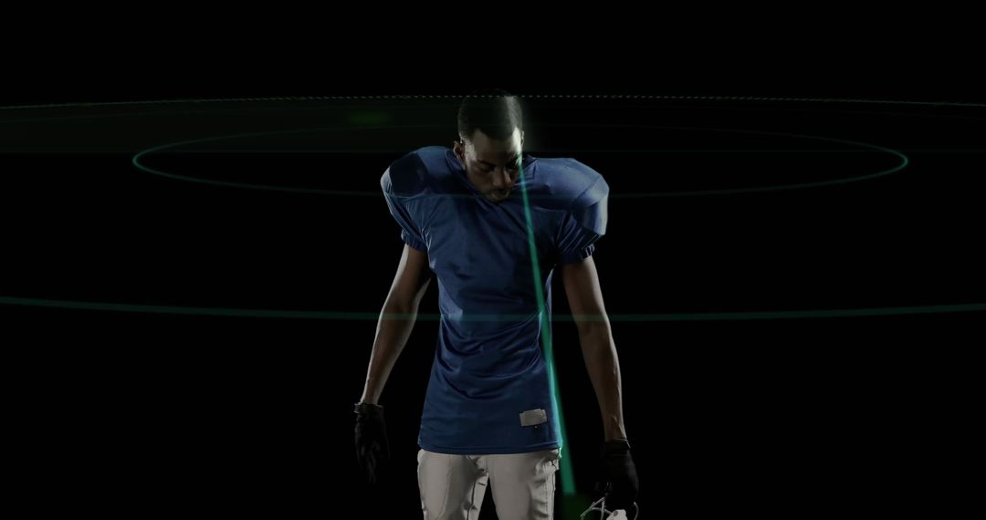 Football Player in Technological Environment with Football Gear