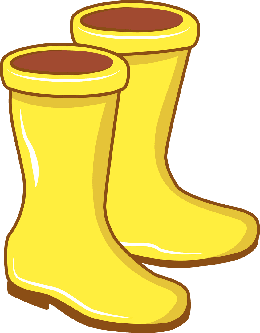 Yellow Rubber Boots with Highlights on Transparent Background