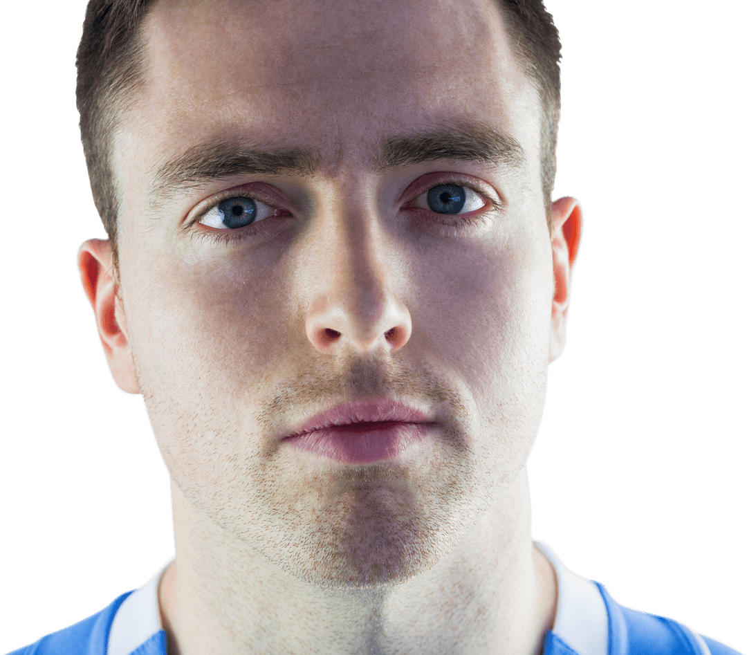 Transparent Close-up Portrait of Frowning Athlete Wearing Jersey