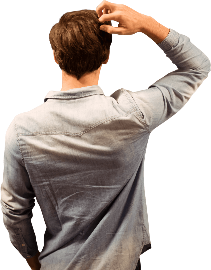 Transparent Rear View Man Scratching Head Confused Gesture