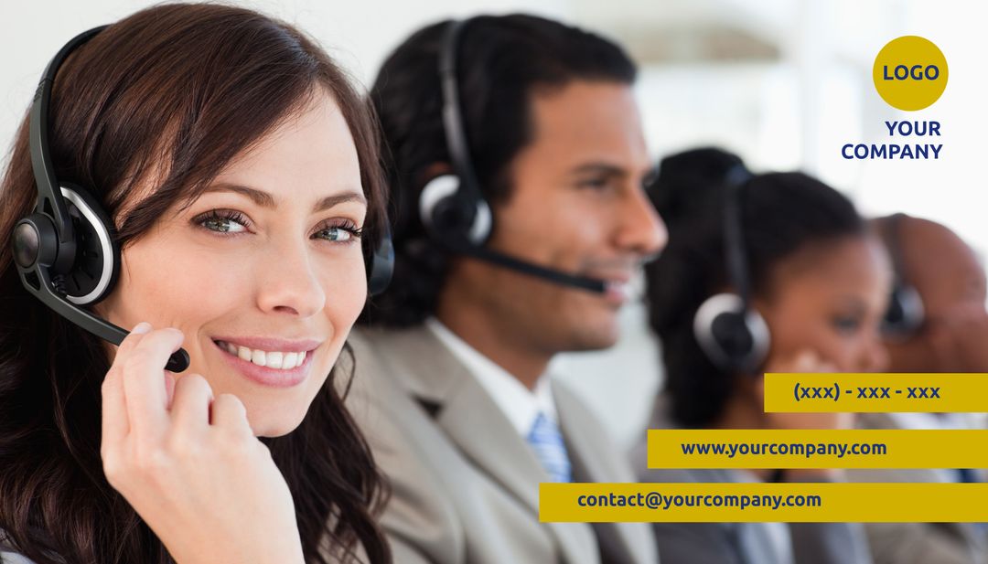 Customer Support Team Smiling Professionals in Headsets - Download Free Stock Templates Pikwizard.com